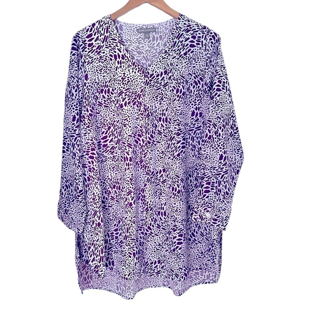Jessica London Sz 14W Tunic Top Blouse Shirt Twinset Purple Lavender White Long